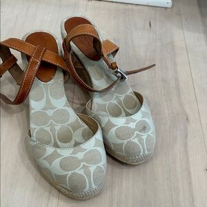 Coach Women’s Signature Canvas Espadrille Wedge Sandals in Tan/Beige